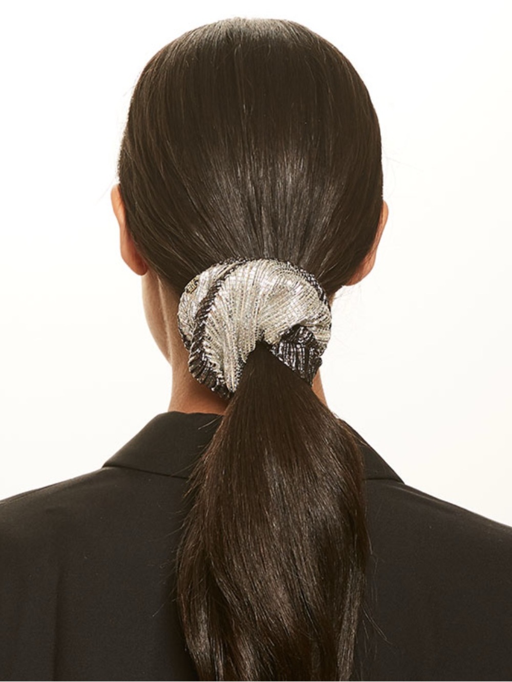 Eugenia Kim Metallic Black Silver Grid Scrunchie